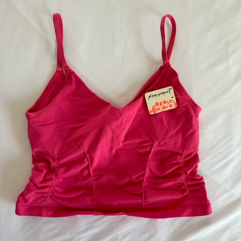 NWT Free People Good Karma Ruched Tank Electric Peony